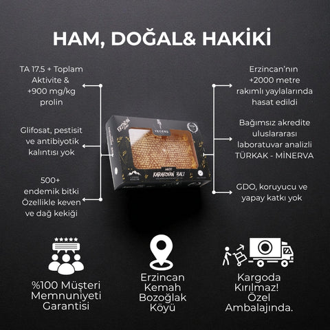 800 Gr Yegens Hakiki Karakovan Balı | TA17.5+ | 900 Prolin | Erzincan - Kemah | Doğal Karakovan Balı