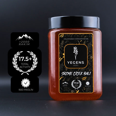 Yegens Doğal Süzme Çiçek Balı 1000 gr | TA17.5+ | 900 Prolin | Erzincan - Kemah | Hakiki Bal