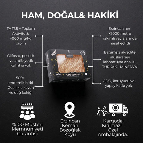 400 Gr Yegens Hakiki Petekli Çiçek Balı | TA17.5+ | 900 Prolin | Erzincan - Kemah | Doğal Petekli Çiçek Balı